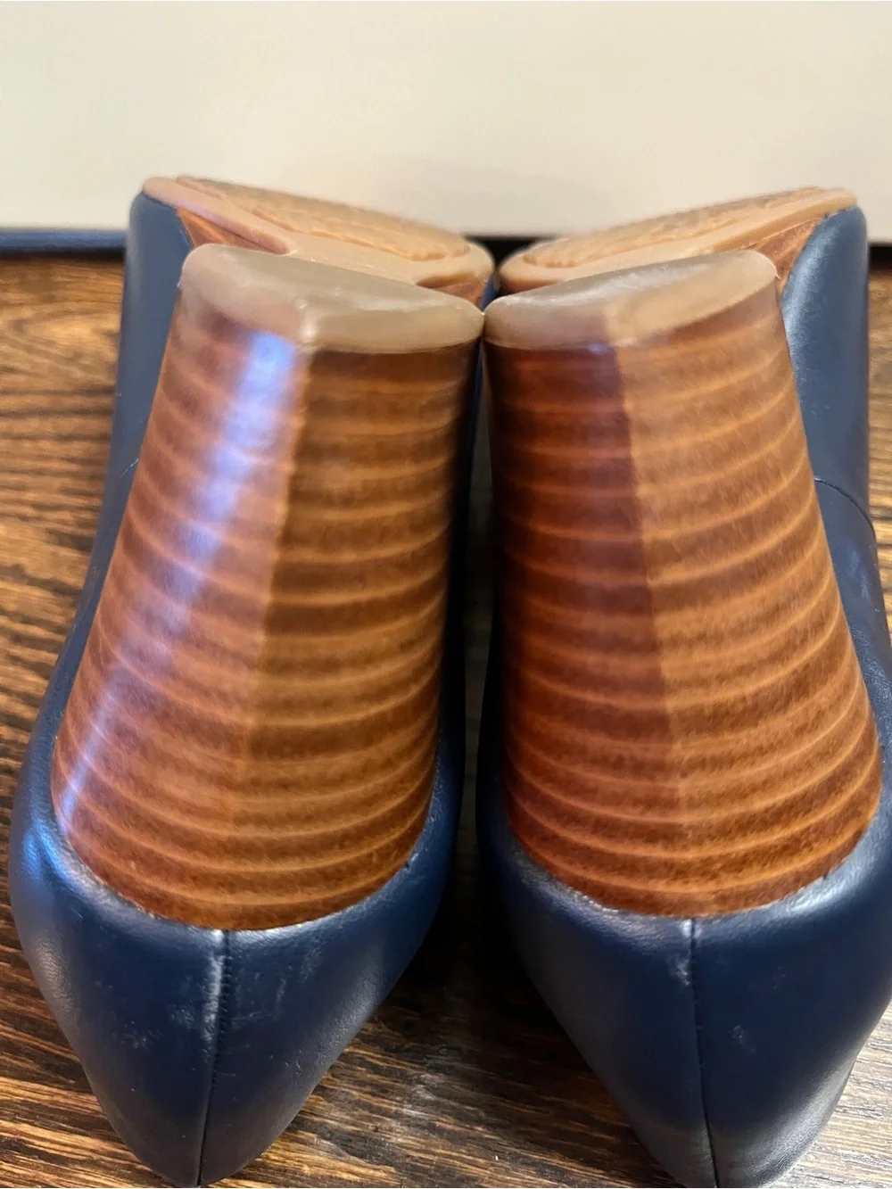 Cole Haan Navy Leather Peep-Toe Heels, size 8.5